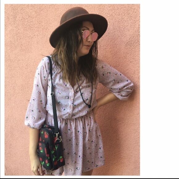 Blush Floral Boho  Mini Dress w/ Sleeves. - Picture 1 of 8